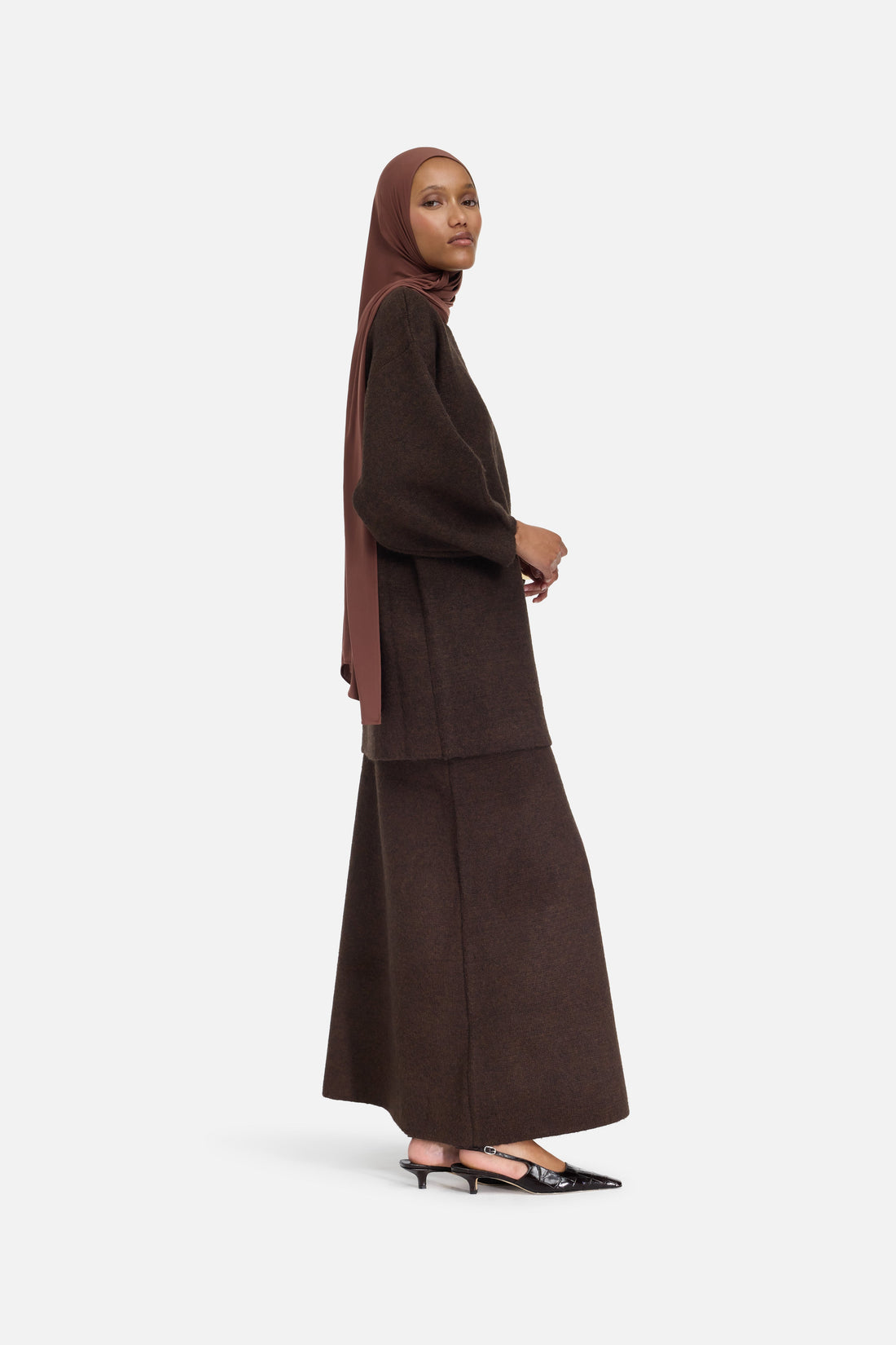 Brushed Tricot Jupe | Dark Brown