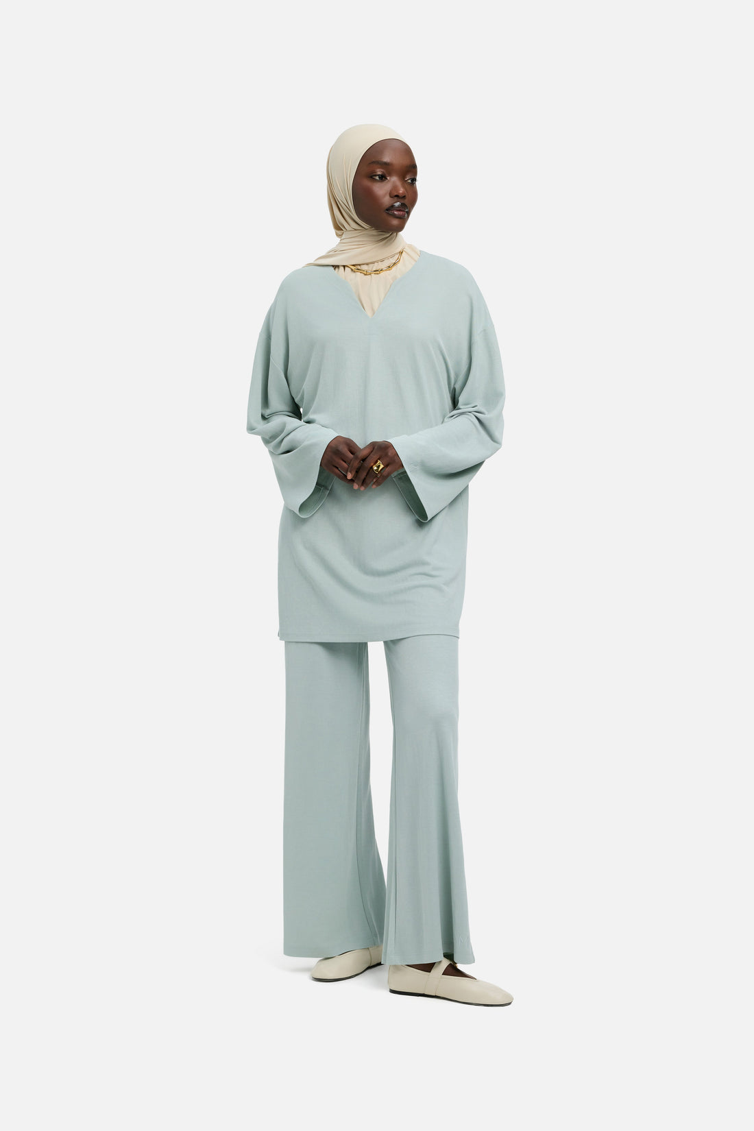 Drape Jersey Pantalon | Aqua Gray