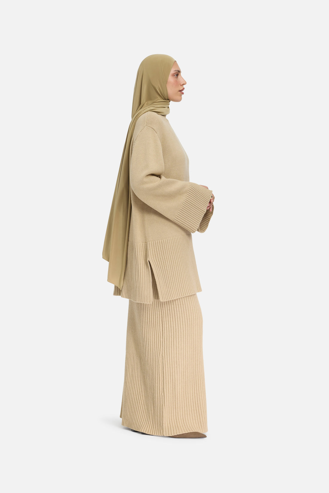 Côtelé Tricot Jupe | Khaki
