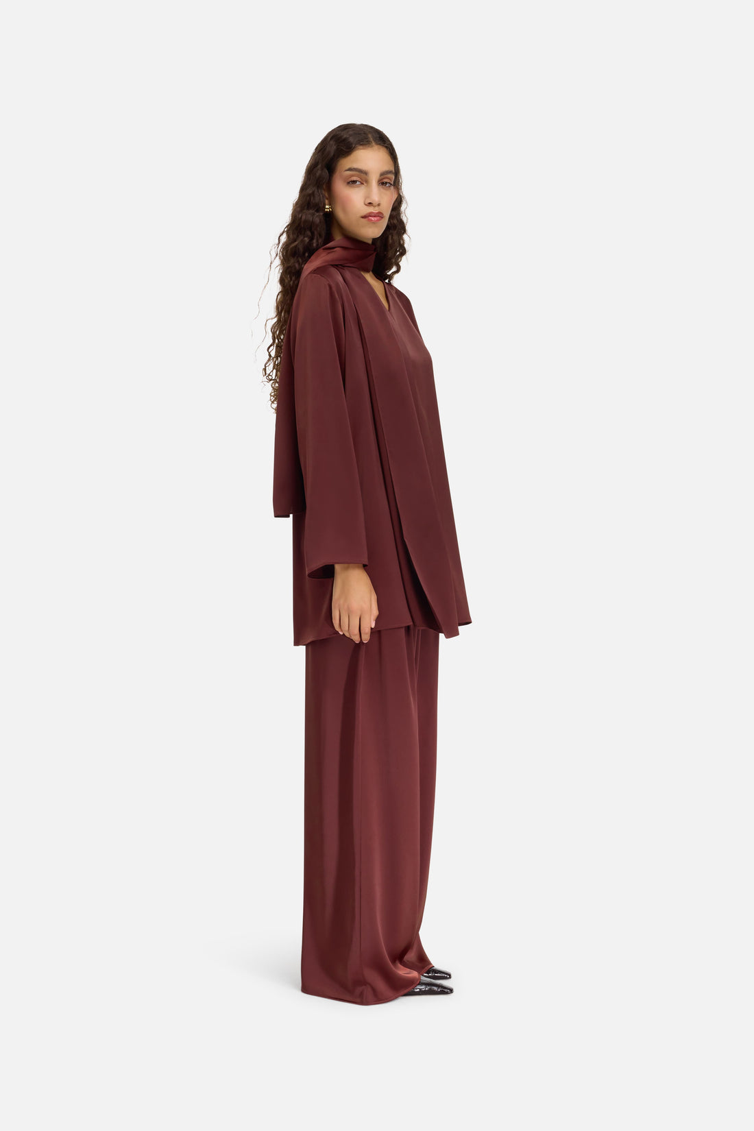 Satin Plissé Pantalon | Dark Cherry